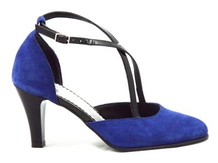 Pantofi dama albastri din piele naturala tip antilopa, cu doua barete elegante si toc inalt de 7 cm biashoes.ro imagine reduceri